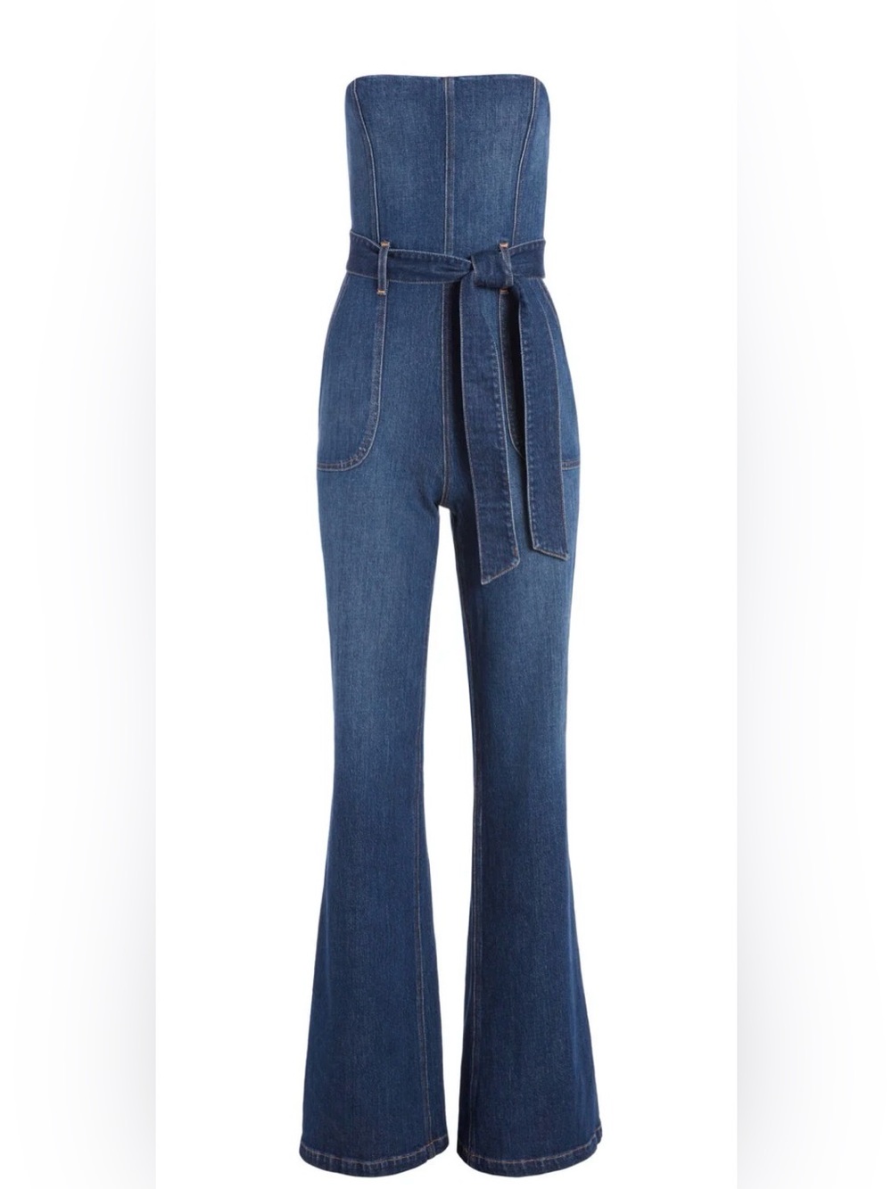 Alice + Olivia Gorgeous Susy Strapless Denim Jumpsuit Size 29 - Picture 2 of 9